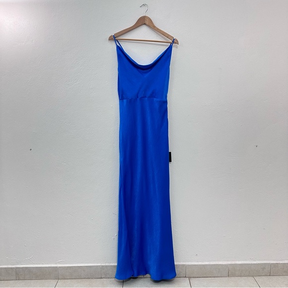 Lulu Satin Cowl Neck Maxi Dress in Blue Size Extra Large XL - Picture 2 of 7
